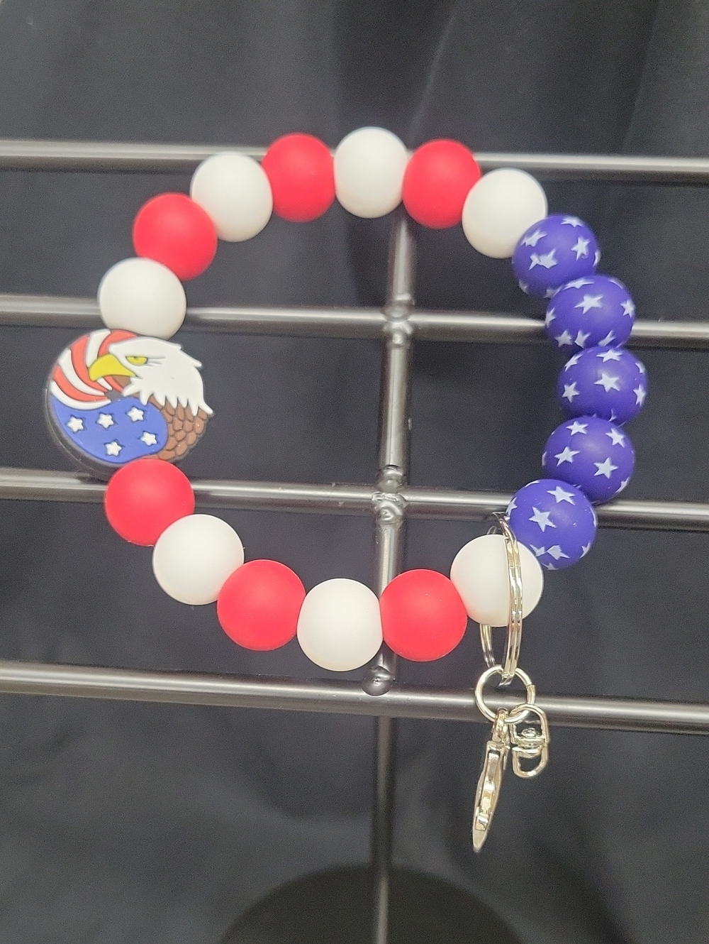 Patriotic Red White & Blue Beaded Keychain Wristlet